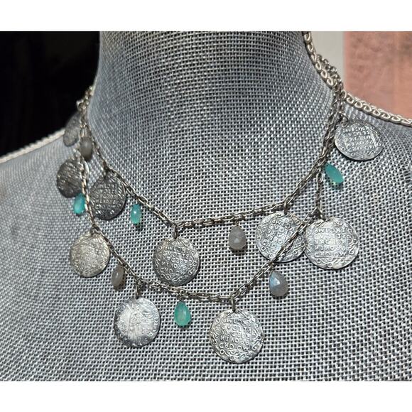Stella & Dot Sterling Silver Coin Blue Chalcedony Labradorite Necklace 18.5" - Picture 1 of 10